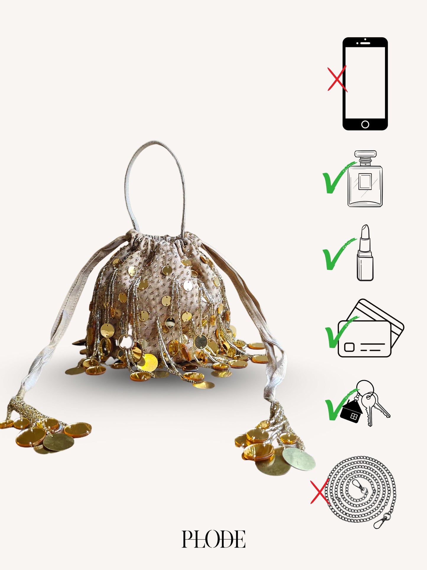 Round Mirror Potli - Gold