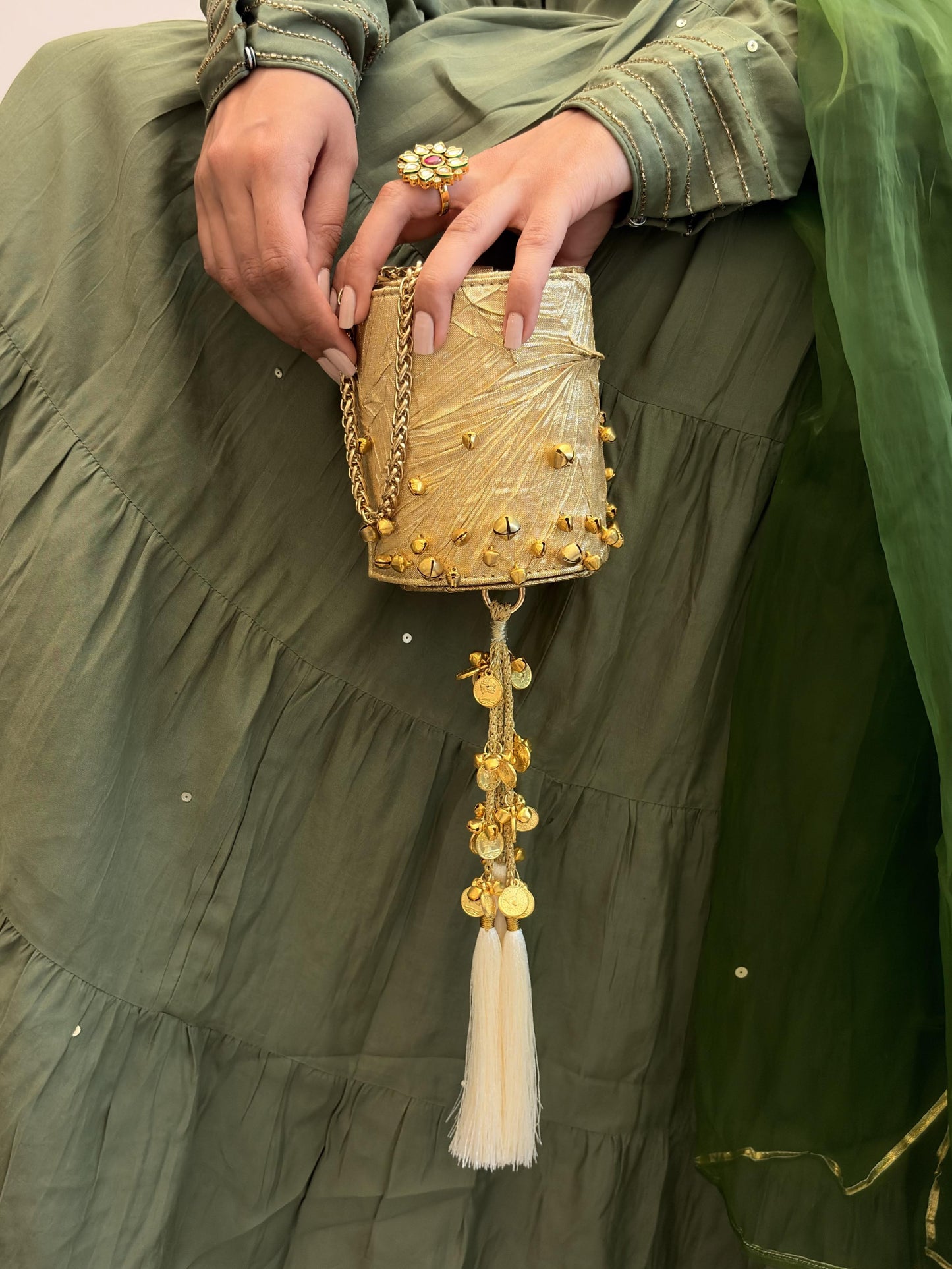 Gold Tassel Capsule Wristlet