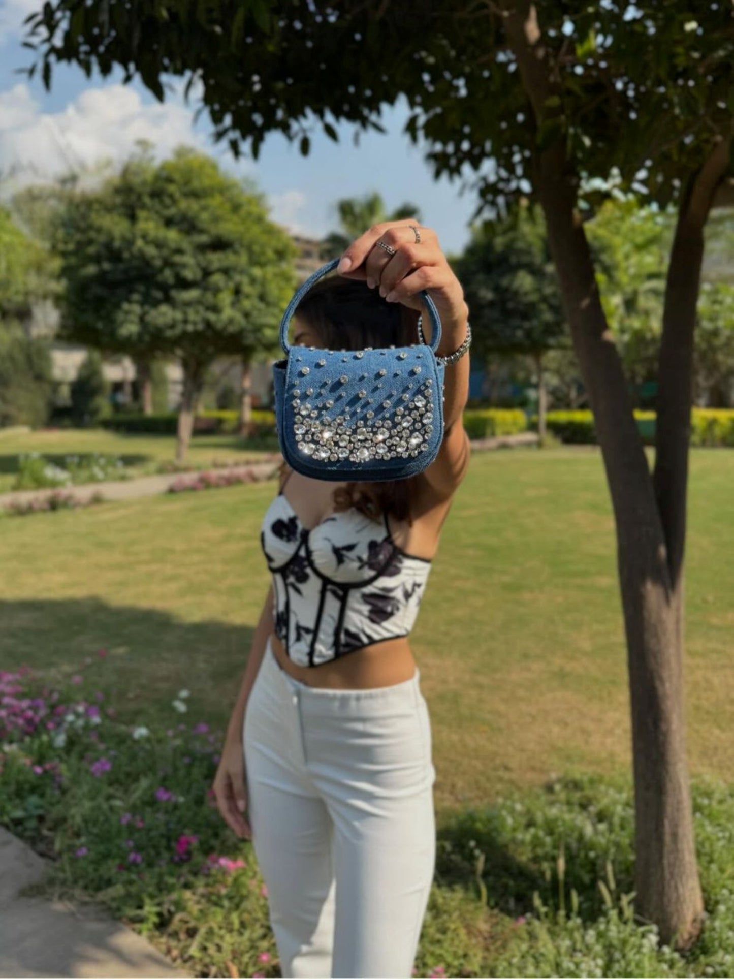 Crystal Denim Bag - Blue