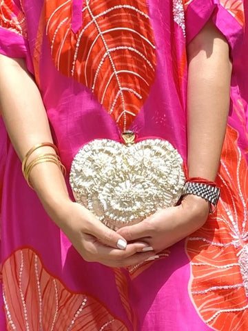 Floral Heart Bag - Pearl White
