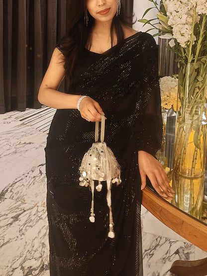 Round Mirror Potli - Silver