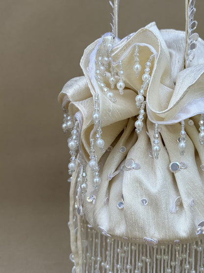 Anaar Potli Bag in Pearl White
