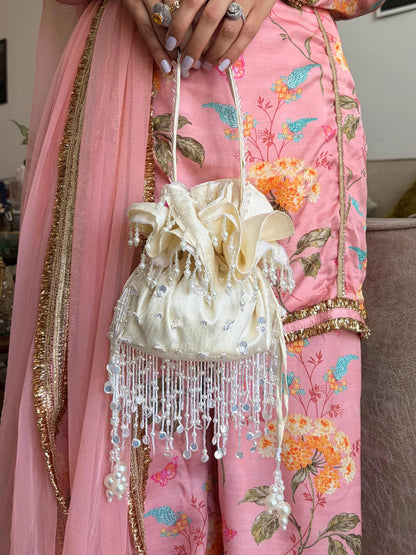 Anaar Potli Bag in Pearl White