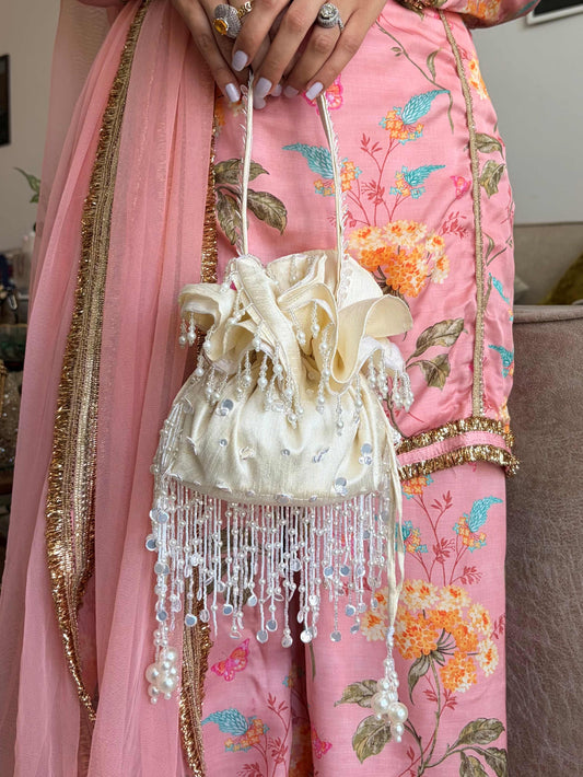 Anaar Potli Bag in Pearl White