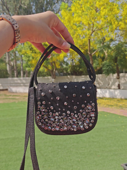 Crystal Denim Bag - Black