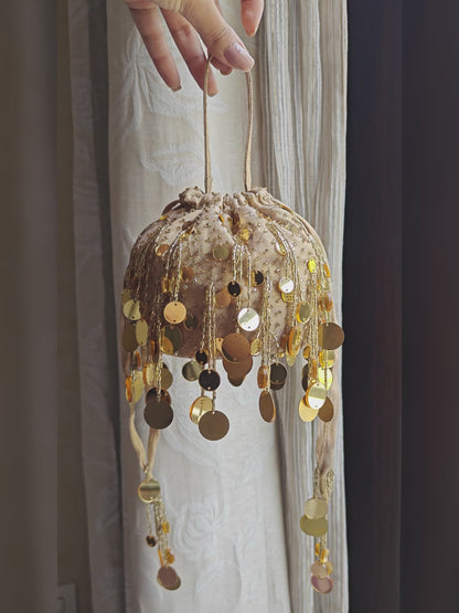 Round Mirror Potli - Gold